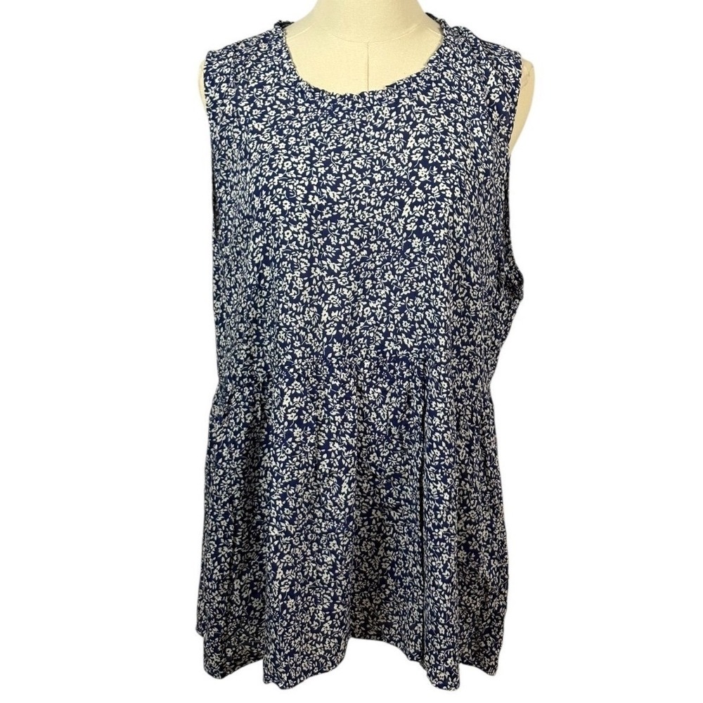 Rachel Zoe 100% Rayon Blue Tank w/ White Floral Print & Flowy Bottom (Size XL)
